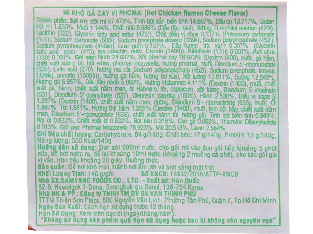 Mì Khô Gà Cay Vị Phô Mai Samyang Gói 140G*40Gói/1 thùng - Hình ảnh 7